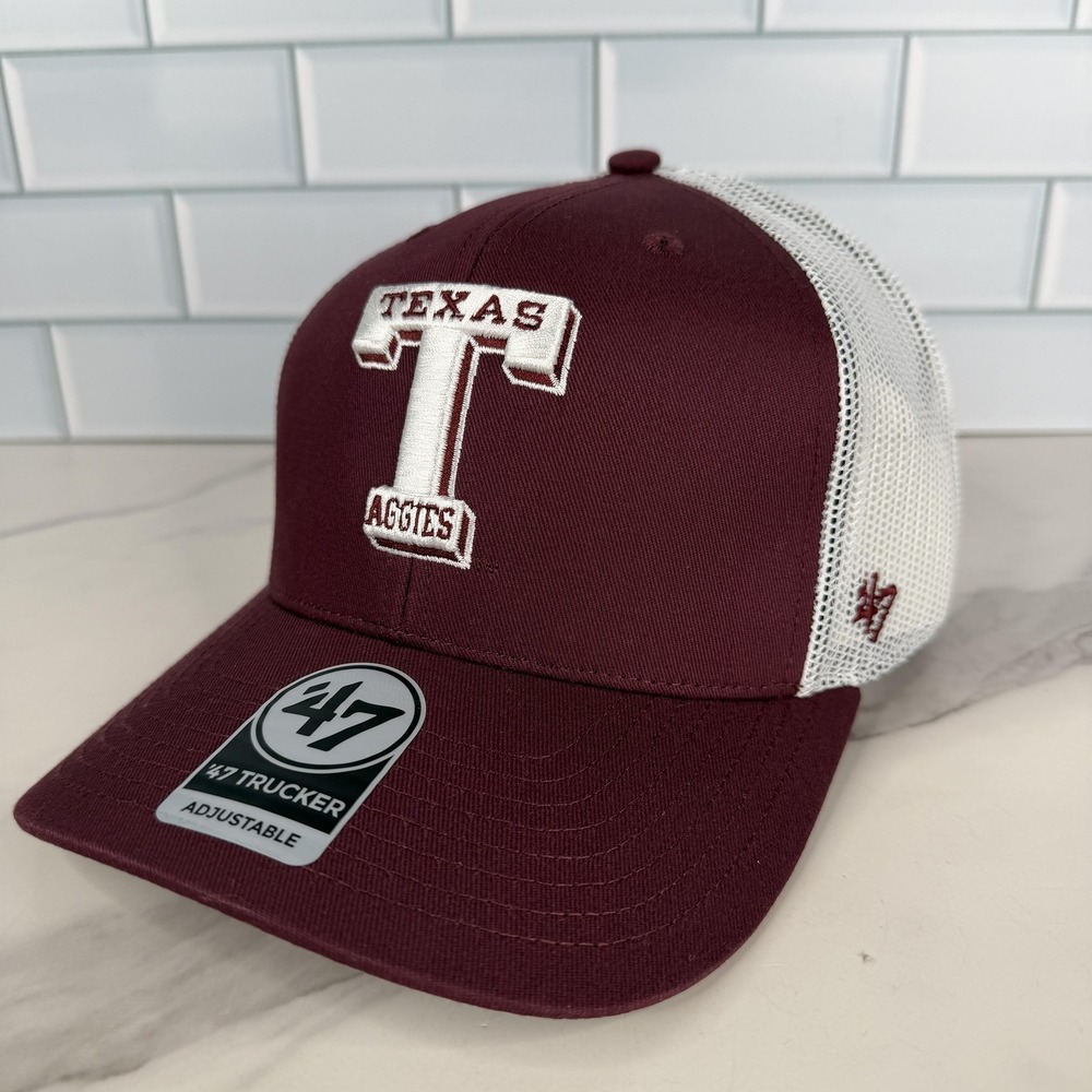 Texas A&M Aggies Trucker Hat Cap Snap Back Mens One Size Maroon White 47 NWOT